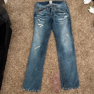 True Religion Men's Blue Distressed Straight Leg Jeans